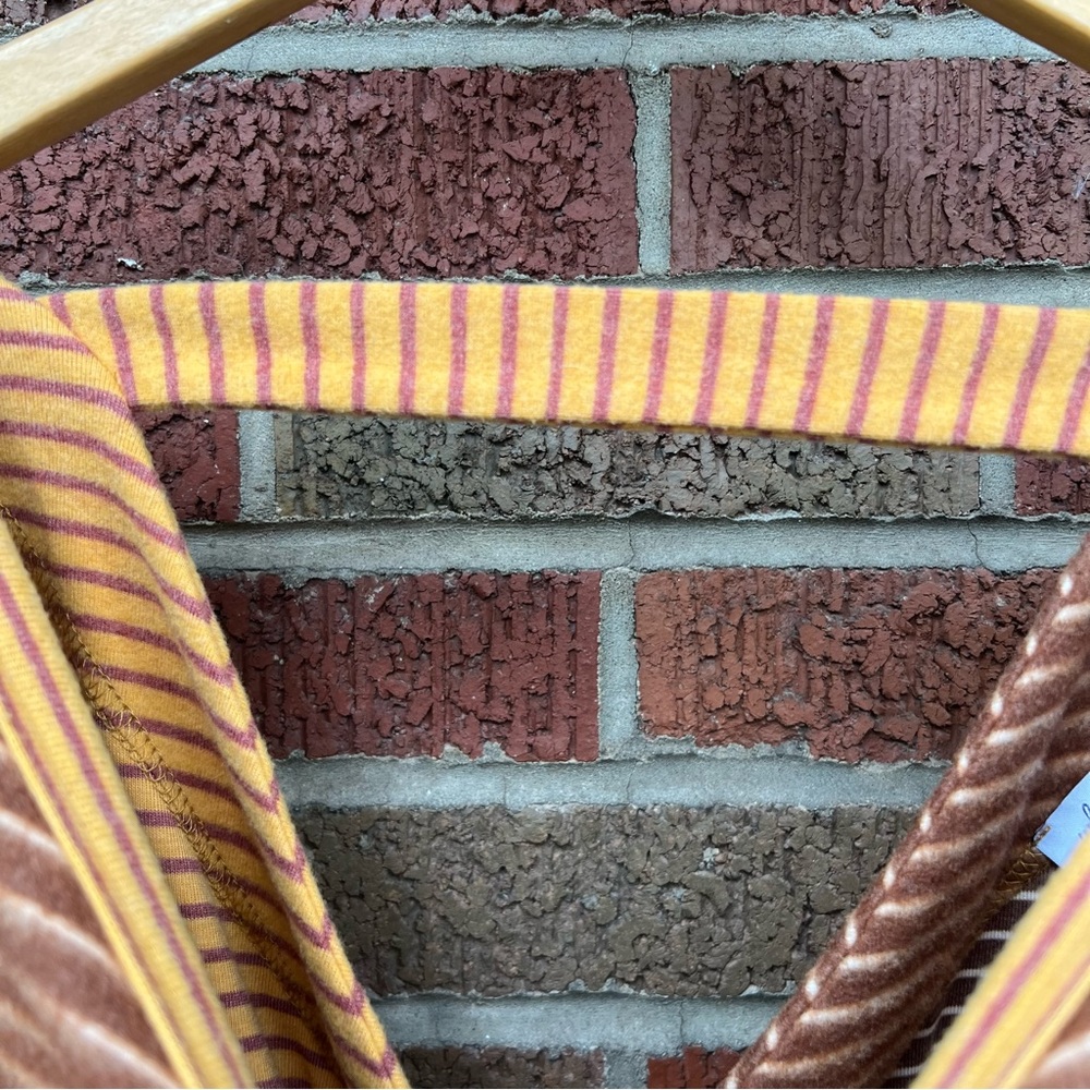 White Birch Mustard Yellow and Light Brown Striped Colorblock Back Twisted Top - Picture 5 of 8